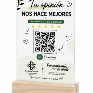 Letrero Acrílico Personalizado con QR y Peana de Madera